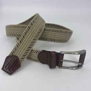 Mens Woven Belt 36 Braided Rope Brown Leather Trim Made in Spain Vintage Preppy